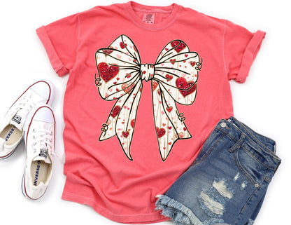 Comfort Colors Valentine Shirt: Coquette Bow with Hearts