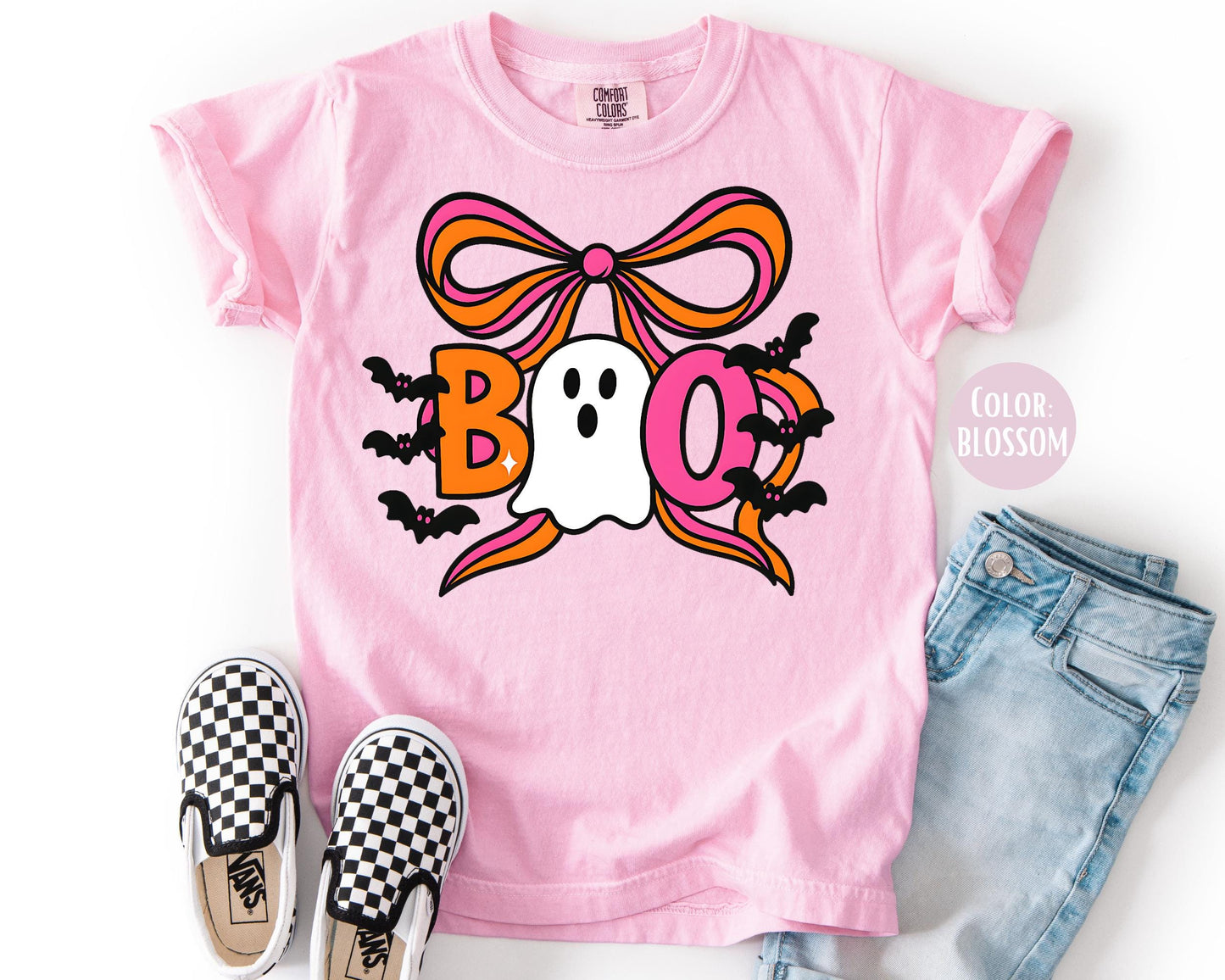 Comfort Colors Girls Coquette Ghost Shirt: Halloween Bow Tee
