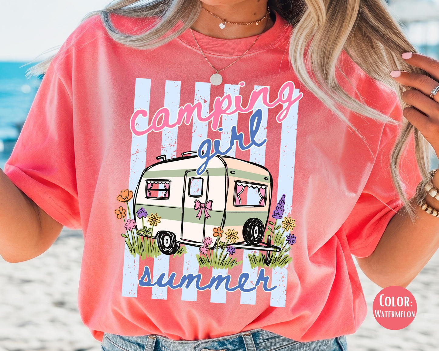 Comfort Colors Camping Girl Summer Shirt, Girls Camping Shirts
