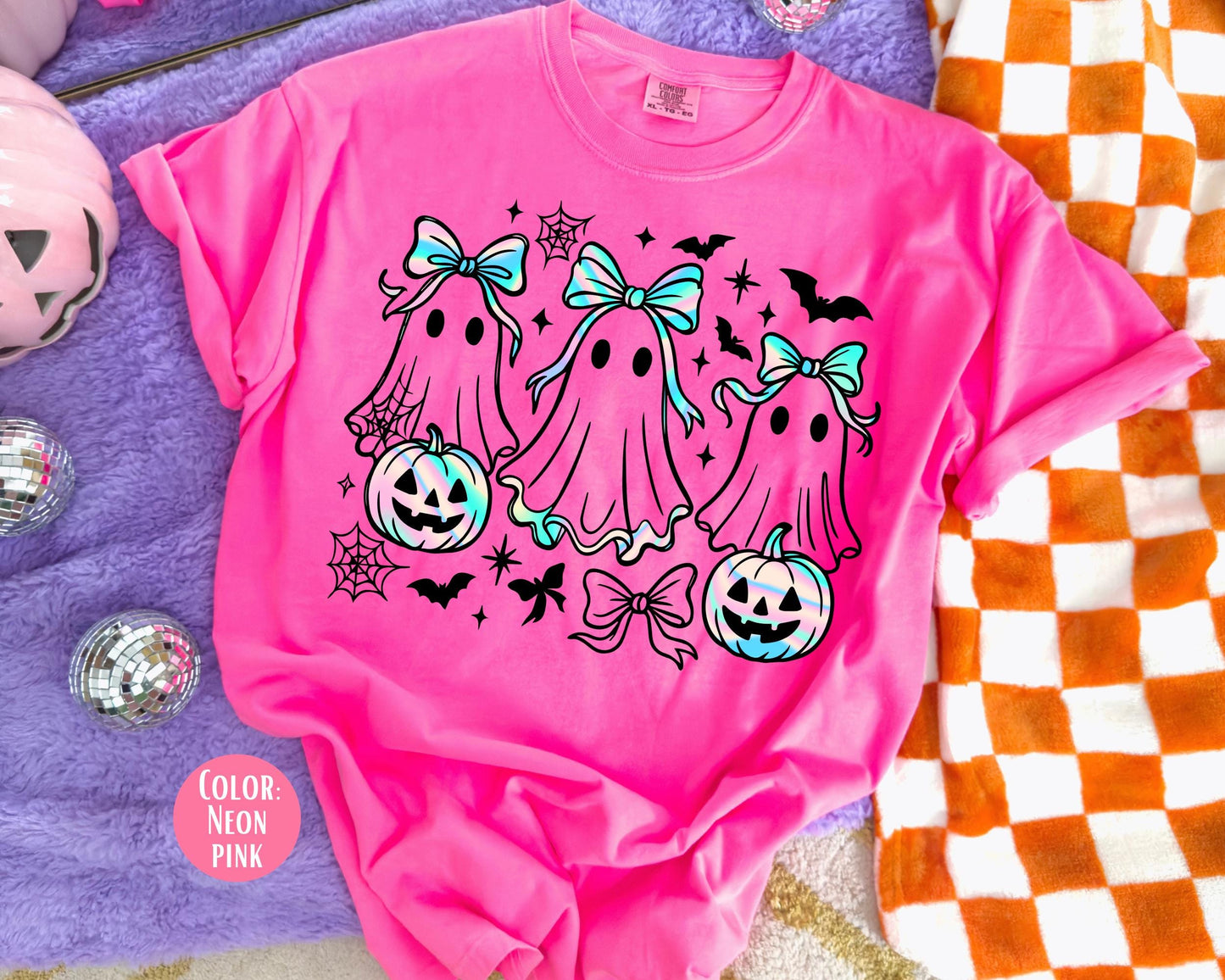 Comfort Colors Girly Iridescent Ghost Shirt, Matching Halloween Shirts, Spooky Mama and Mini Tees
