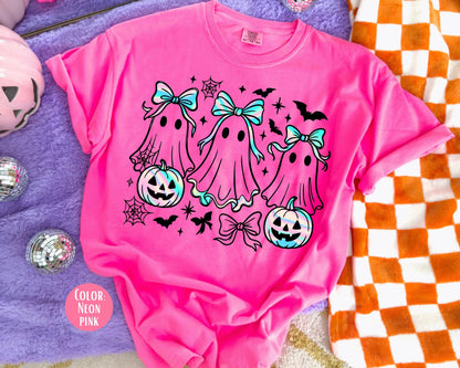 Comfort Colors Girly Iridescent Ghost Shirt, Matching Halloween Shirts, Spooky Mama and Mini Tees