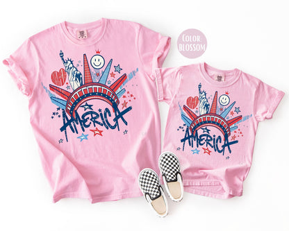 Comfort Colors Graffiti Statue of Liberty Shirt, July 4th Shirts, America Tee