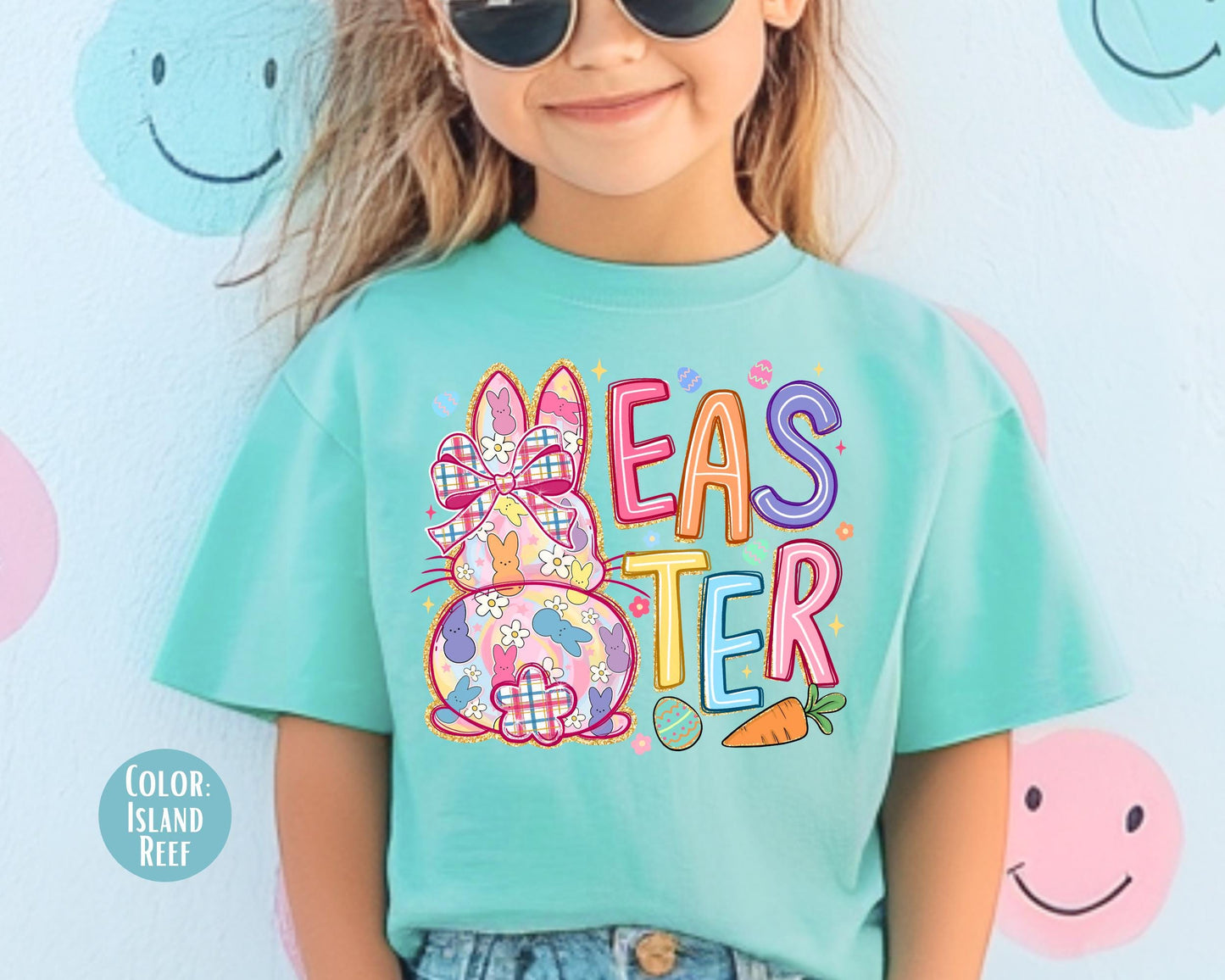 Comfort Colors® Kids Colorful Preppy Easter Bunny Shirt, Girls Easter Shirts