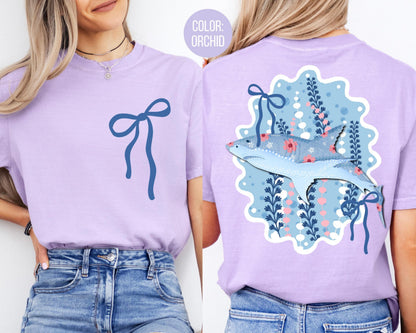 Comfort Colors Front and Back Floral Shark Shirt, Shark Shirts