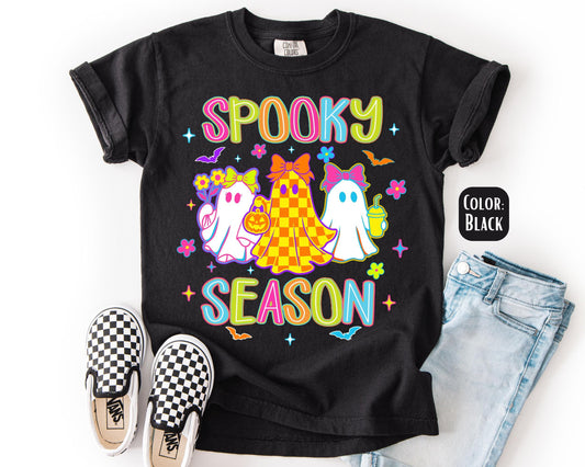 Comfort Colors Girls Spooky Season Ghost Shirt, Halloween Tee