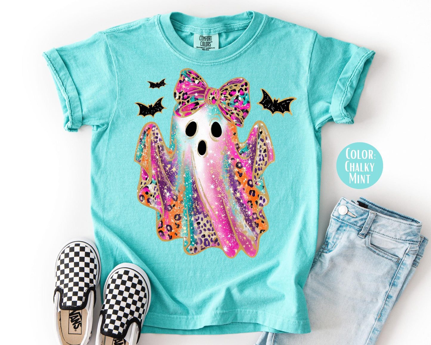 Comfort Colors Girly Leopard Ghost Halloween Shirt