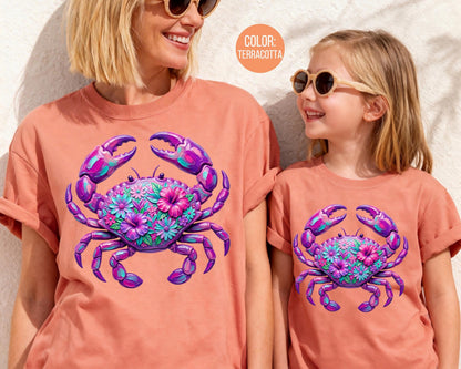 Comfort Colors® Floral Purple Crab Shirt, Mama and Mini Crab Shirts