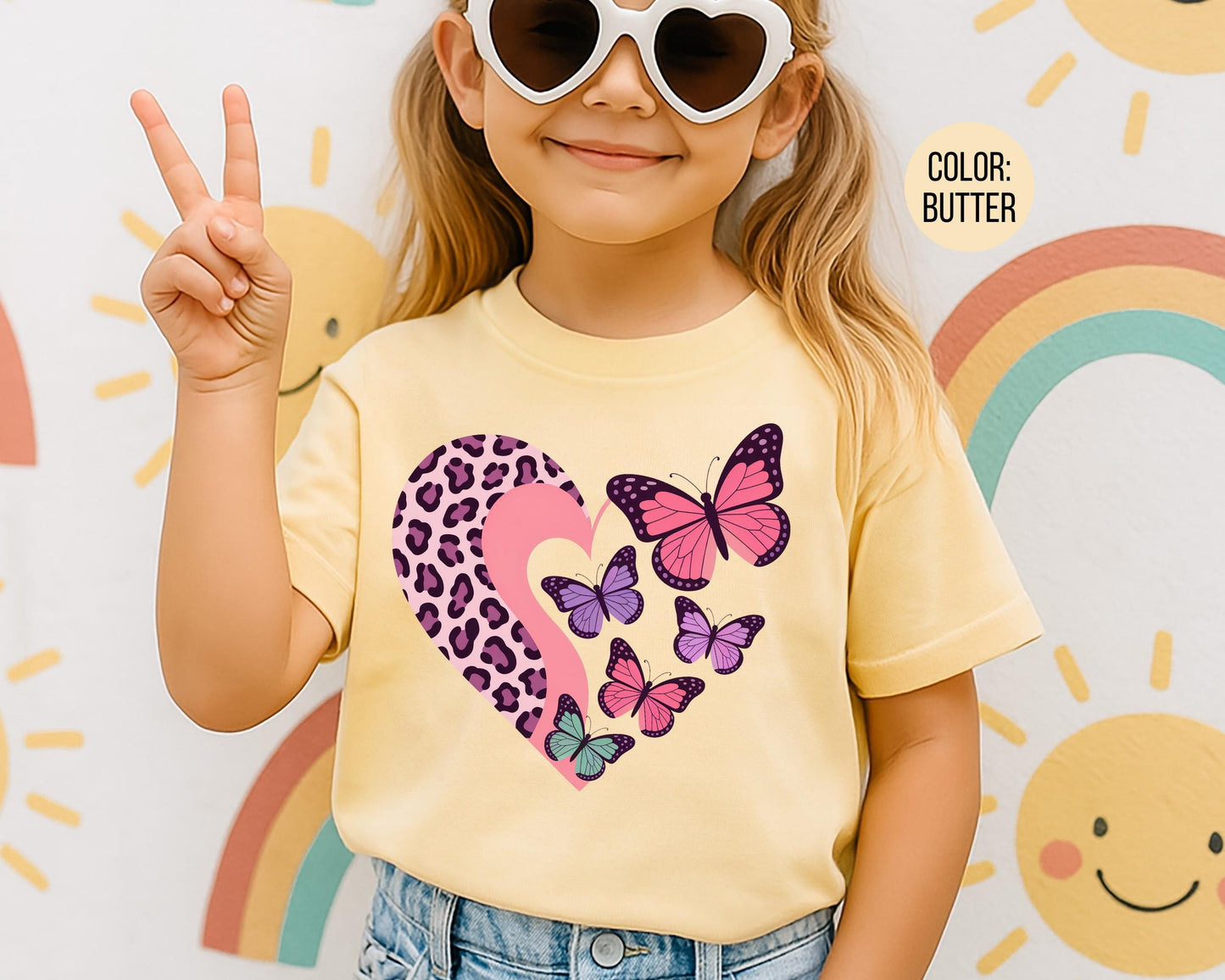 Comfort Colors® Leopard Heart Butterfly Shirt, Girls Butterfly Shirts