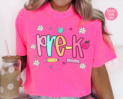 Comfort Colors® Colorful Preppy Pre-K Shirt, Pre K Teacher Shirts