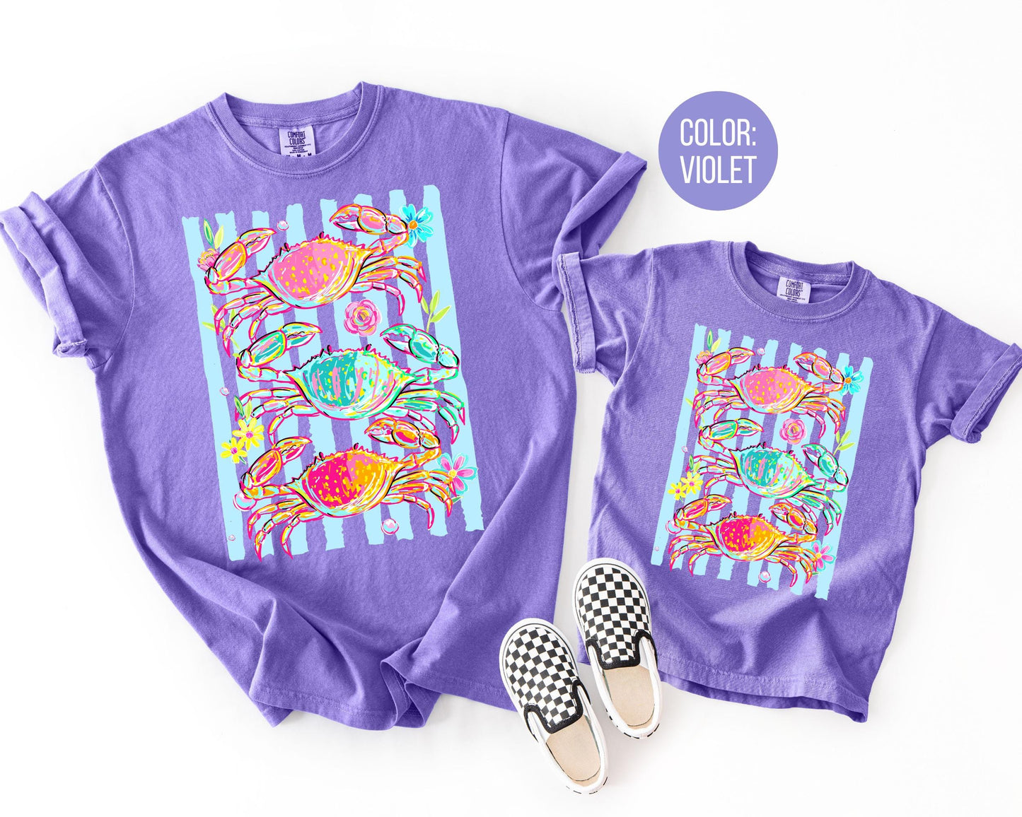 Comfort Colors® Preppy Floral Crabs Shirt, Girls Crab Shirts, Summer Tees