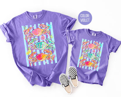 Comfort Colors® Preppy Floral Crabs Shirt, Girls Crab Shirts, Summer Tees