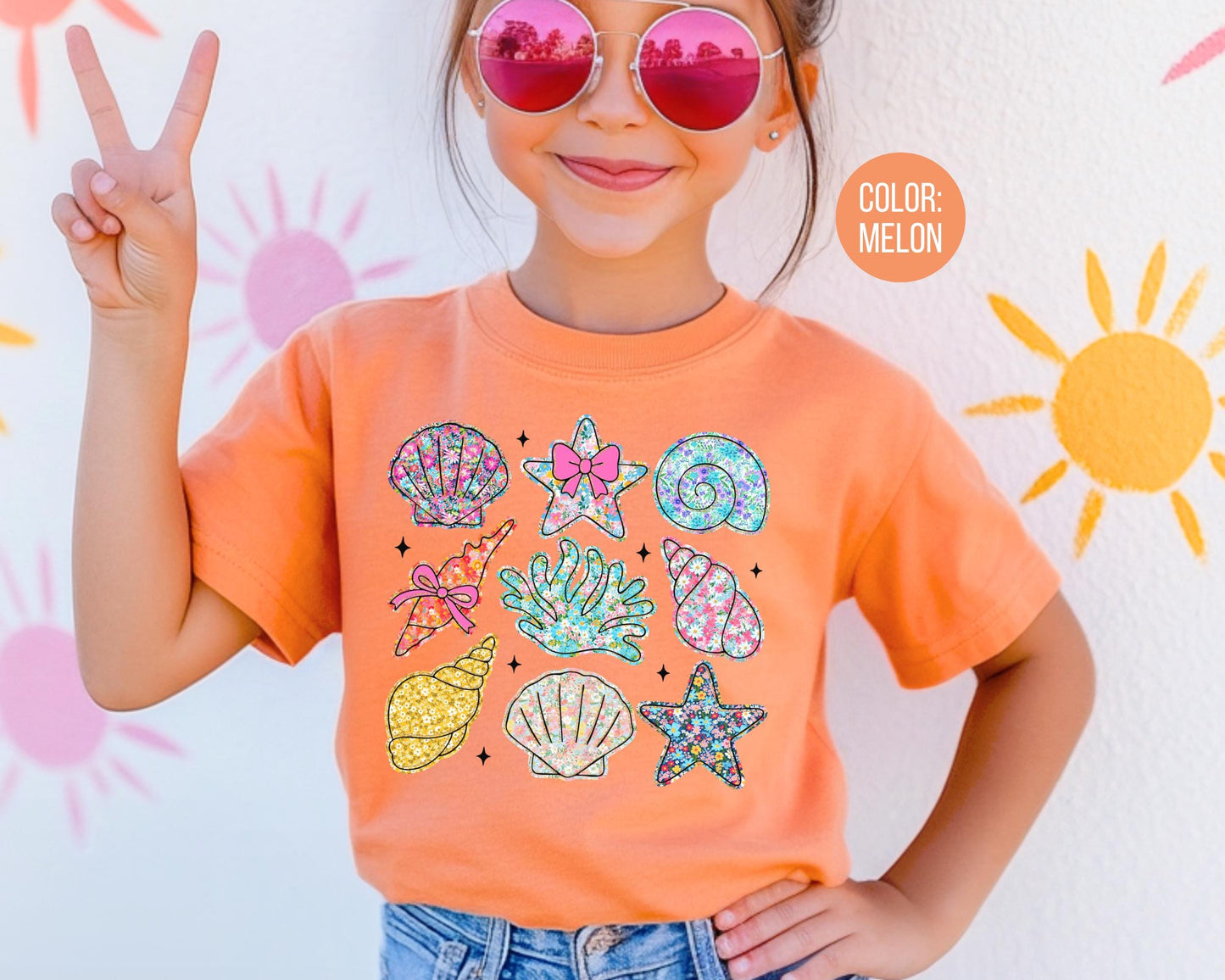 Comfort Colors Kids Shirt: Floral Seashells, Summer Vacation Tee