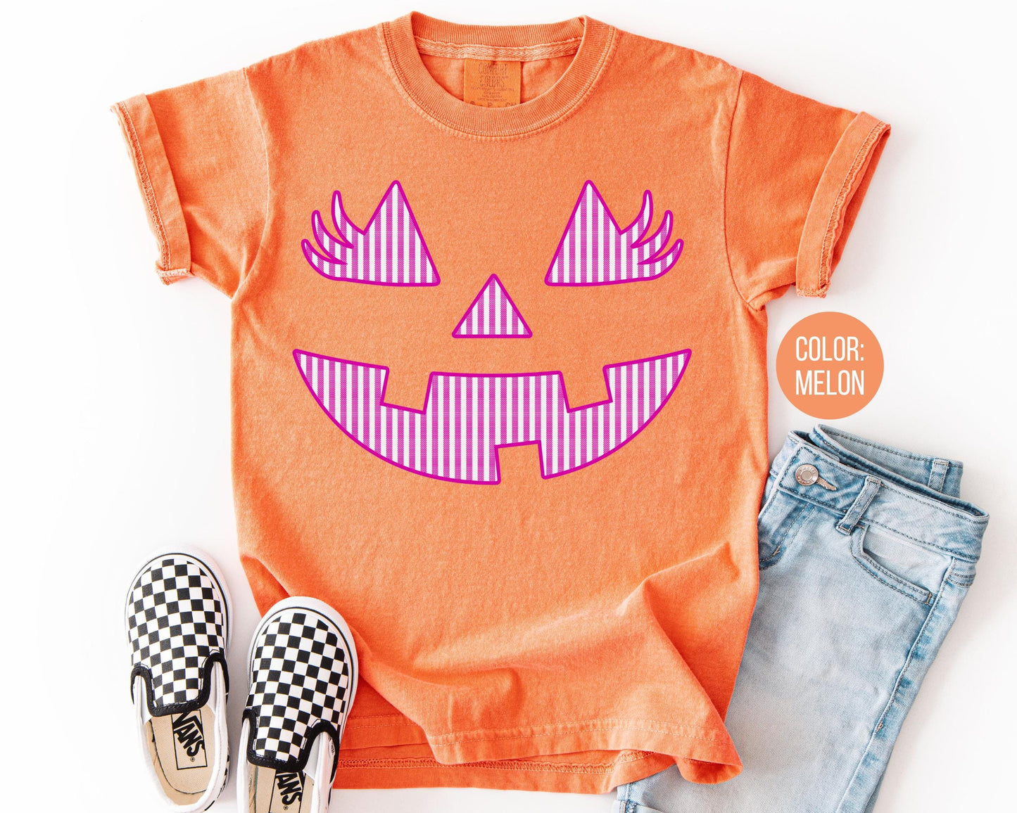 Comfort Colors Pink Pumpkin Shirt: Girly Halloween Lashes