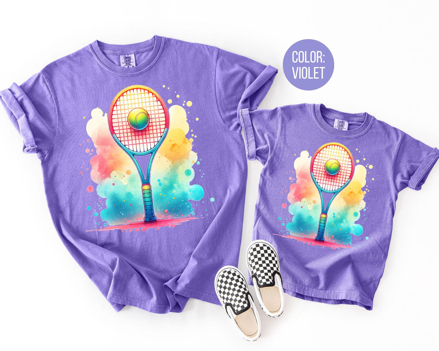 Comfort Colors Watercolor Tennis Shirt, Girls Tennis Shirts