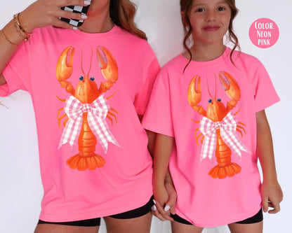 Comfort Colors Lobster Bow Shirt: Girly Beach Tee