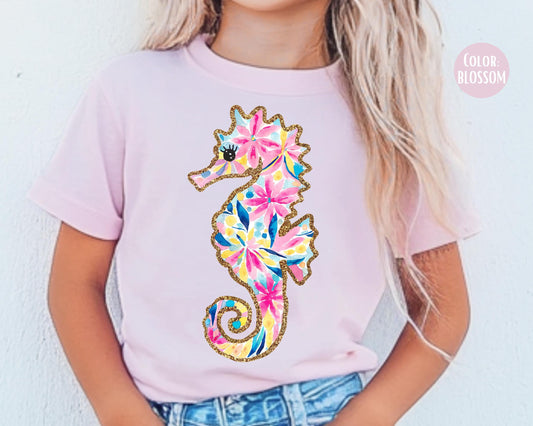 Comfort Colors® Girls Sea Horse Shirt, Seahorse Tee, Comfort Colors Kids Shirts, Cute Summer Shirts for Kids, Matching Summer Vacation Tees