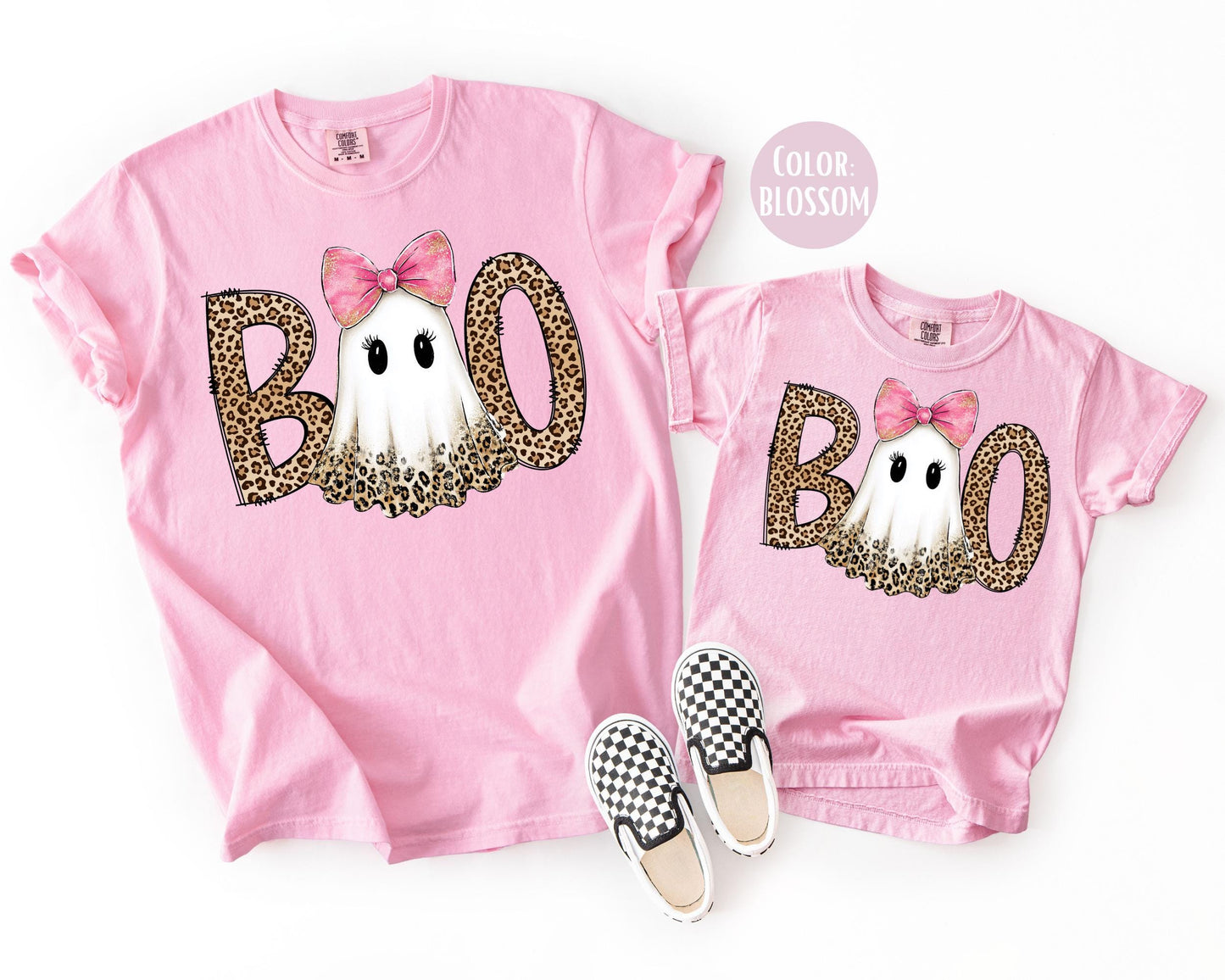 Comfort Colors Boo Leopard Ghost Halloween Shirt: Mommy and Me Tees