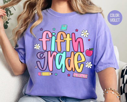 Comfort Colors® Colorful Preppy Fifth Grade Shirt, 5th Grade Teacher Shirts