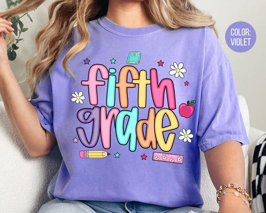 Comfort Colors® Colorful Preppy Fifth Grade Shirt, 5th Grade Teacher Shirts