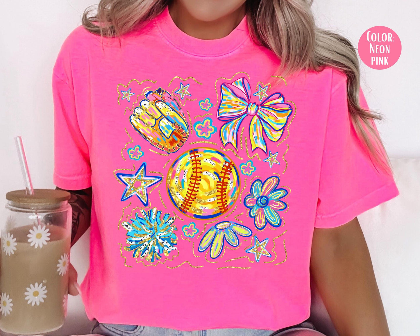 Comfort Colors Coquette Brushstroke Softball Shirt: Girls Softball Youth Tee