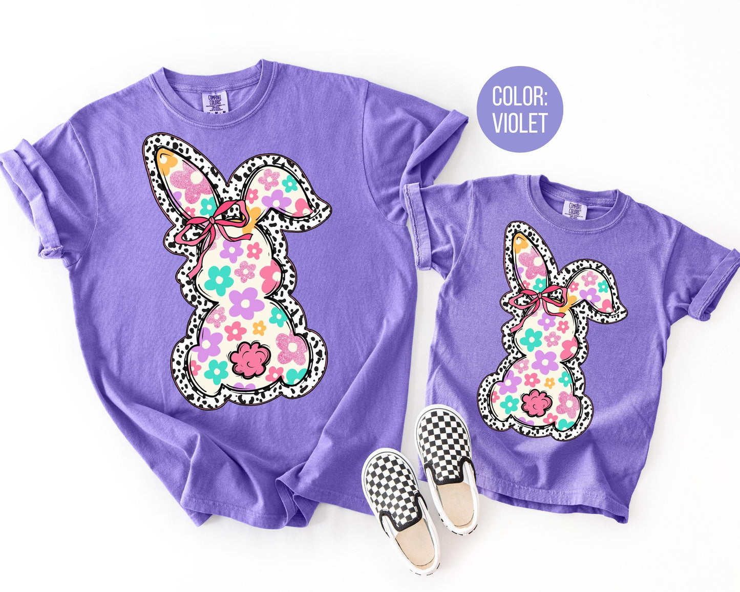 Comfort Colors® Floral Dalmatian Bunny Shirt, Adult and Youth Easter Bunny Shirts