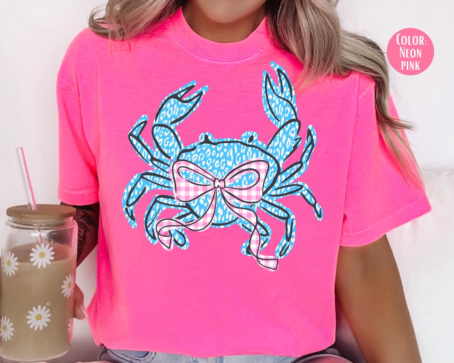Comfort Colors® Preppy Blue Leopard Crab Shirt, Girls Coquette Crab Shirts