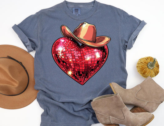 Comfort Colors Cowgirl Hat Heart Shirt, Valentine's Day Gift