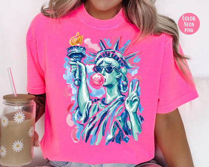 Comfort Colors Preppy Statue of Liberty Blowing Bubble Gum Shirt, 4th of July Shirts
