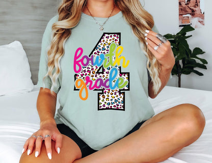 Comfort Colors Fourth Grade Teacher Shirt: Leopard Print