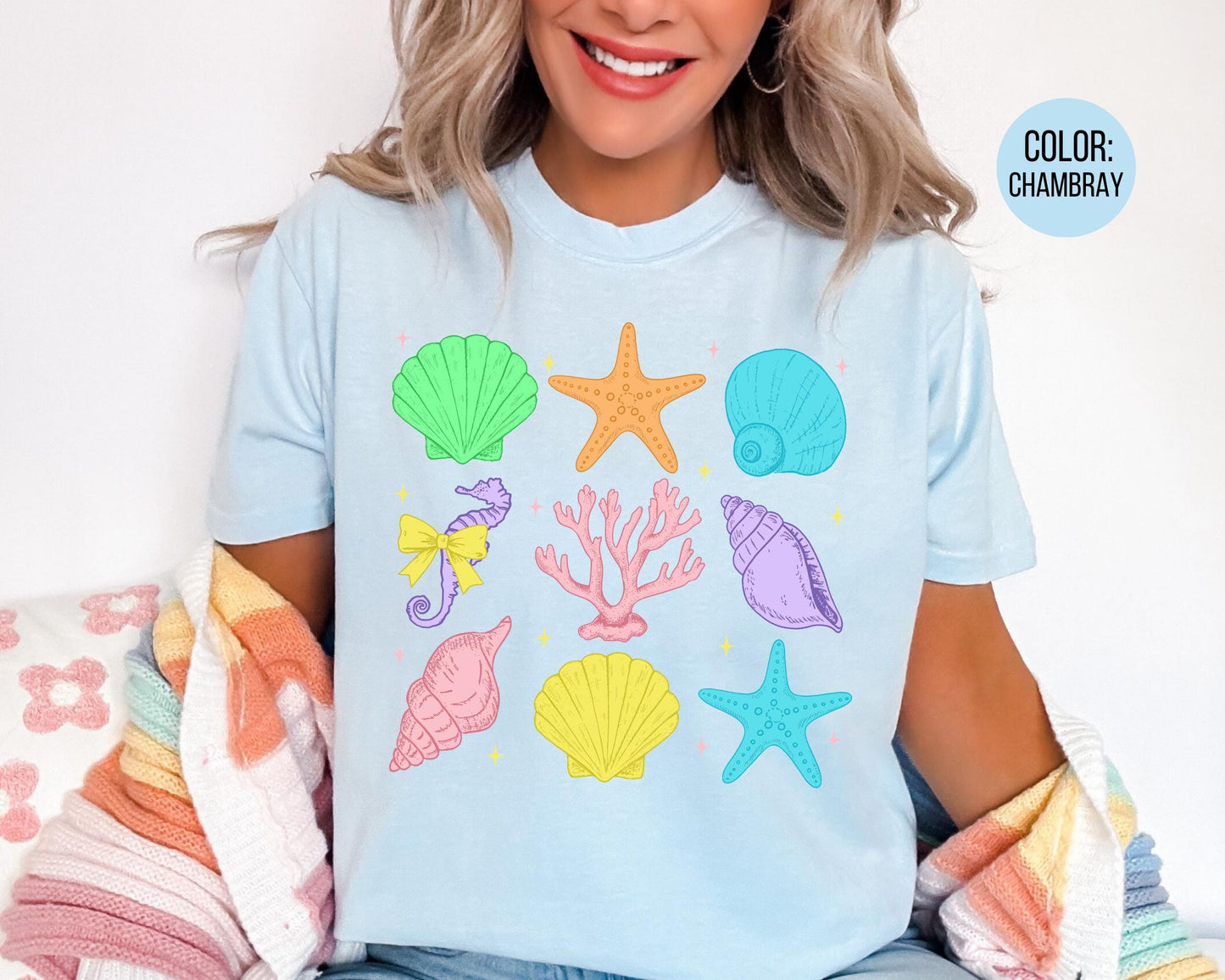 Comfort Colors® Neon Seashells Shirt, Girls Summer Shirts