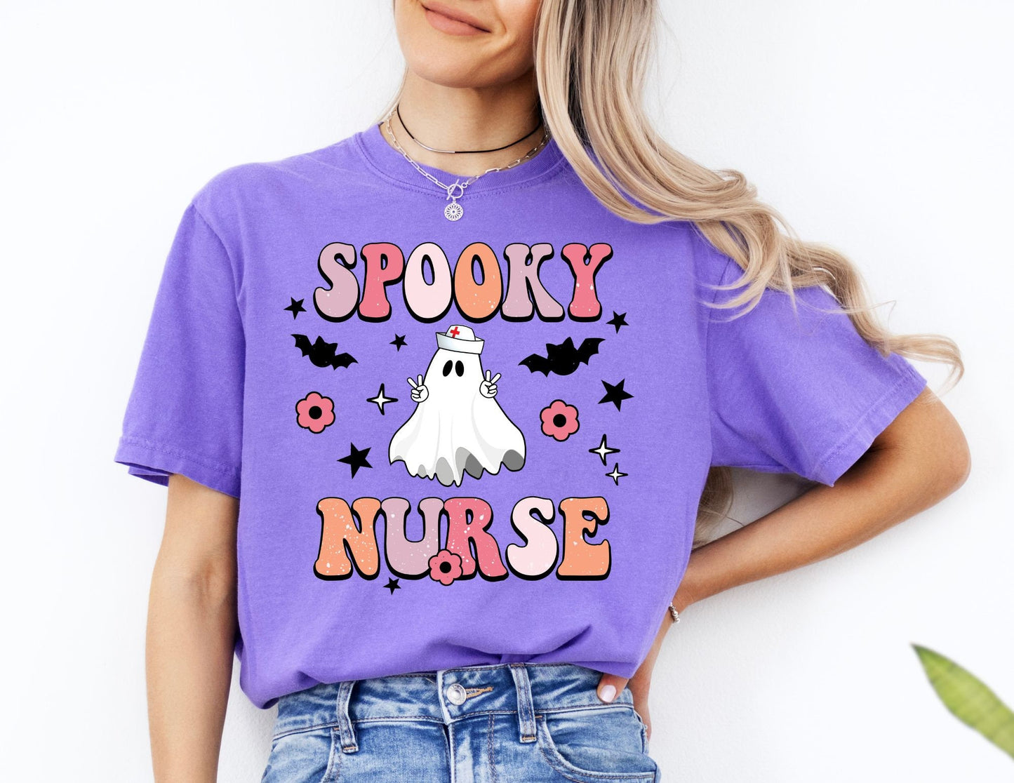 Comfort Colors Spooky Ghost Nurse Shirt - Halloween Nursing Tee