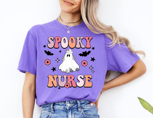 Comfort Colors Spooky Ghost Nurse Shirt - Halloween Nursing Tee