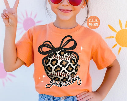 Comfort Colors Girls Leopard Softball Gameday Shirt, Kids Game Day Softball Shirts