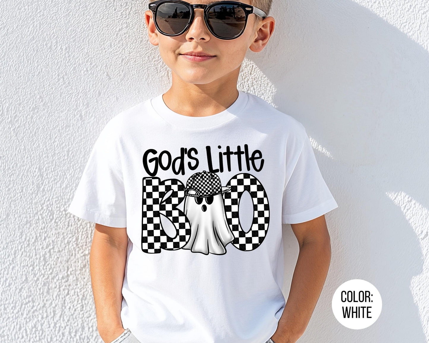 Comfort Colors God's Little Boo Shirt, Boys Halloween Tee, Youth Ghost T-Shirt
