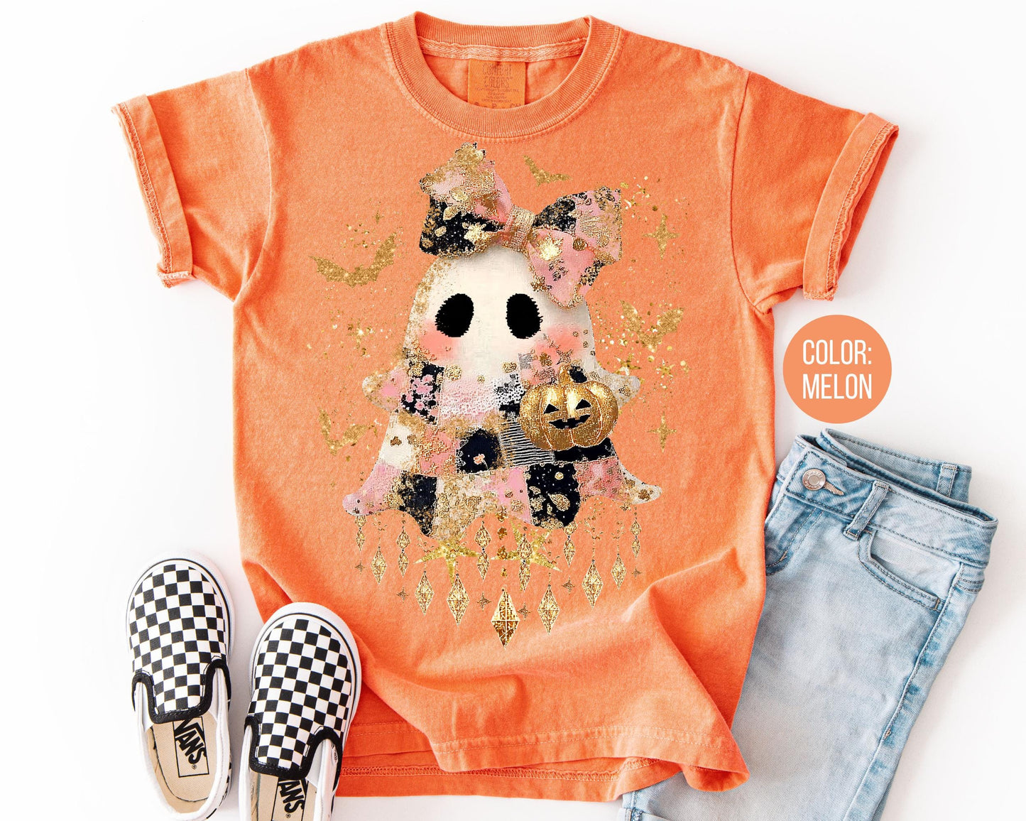 Comfort Colors Gold Foil Ghost Shirt - Kids Halloween Tee