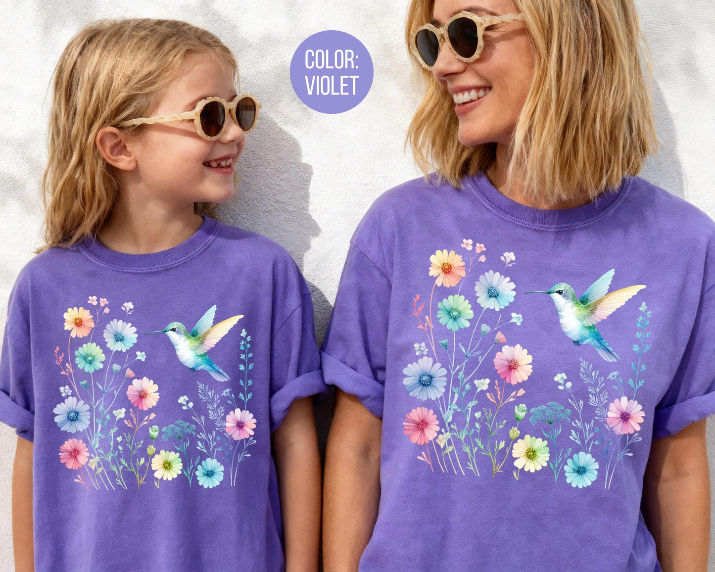 Comfort Colors Floral Hummingbird Shirt, Colorful Hummingbird Shirts