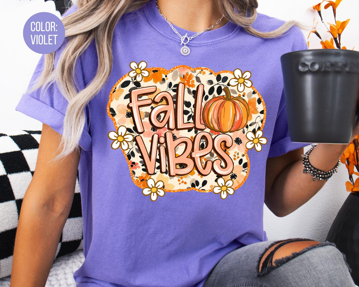 Comfort Colors Floral Pumpkin Fall Shirt - Preppy Girly Tee