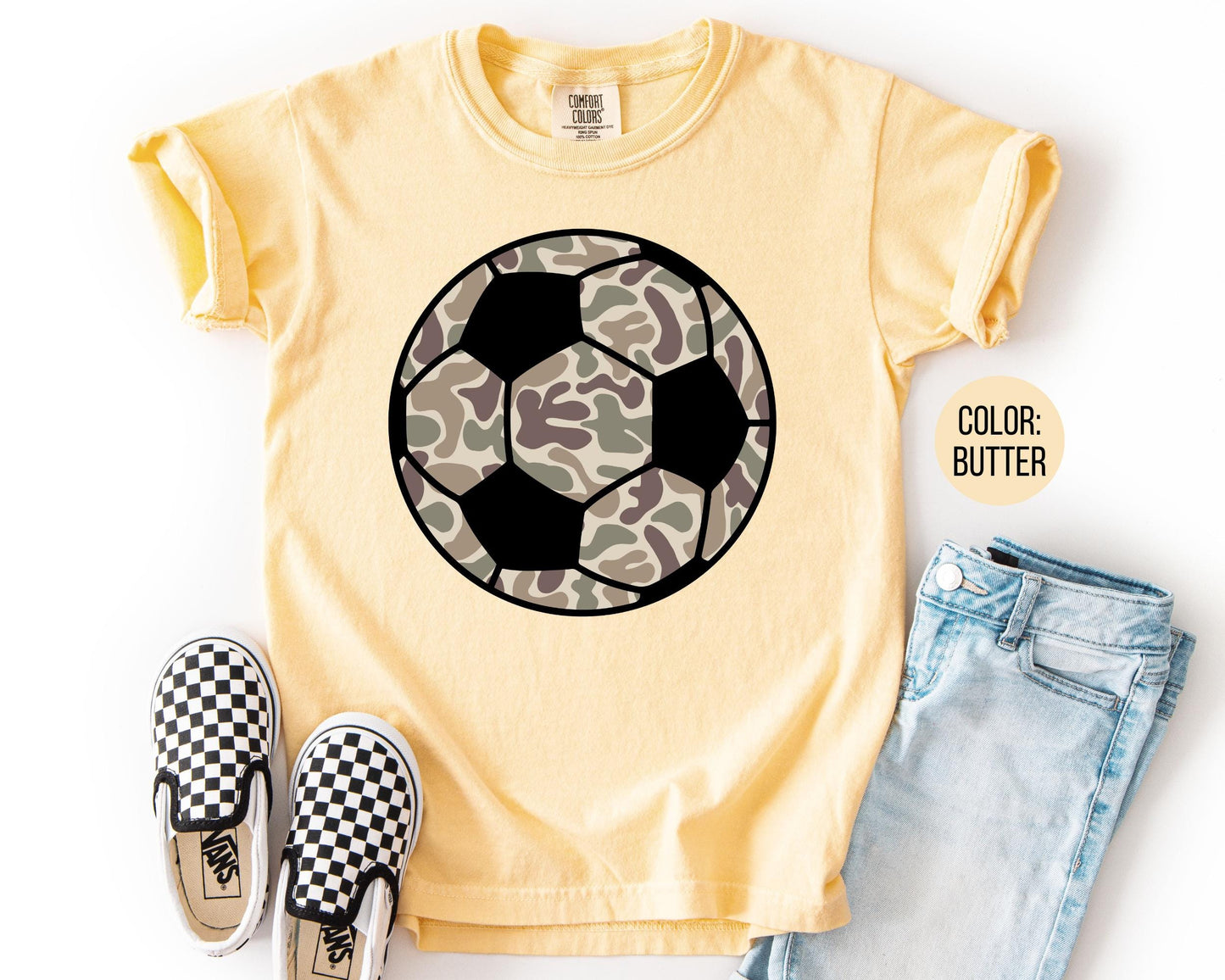 Comfort Colors Boys Camo Soccer Shirt - Kids Camouflage Sports Tee