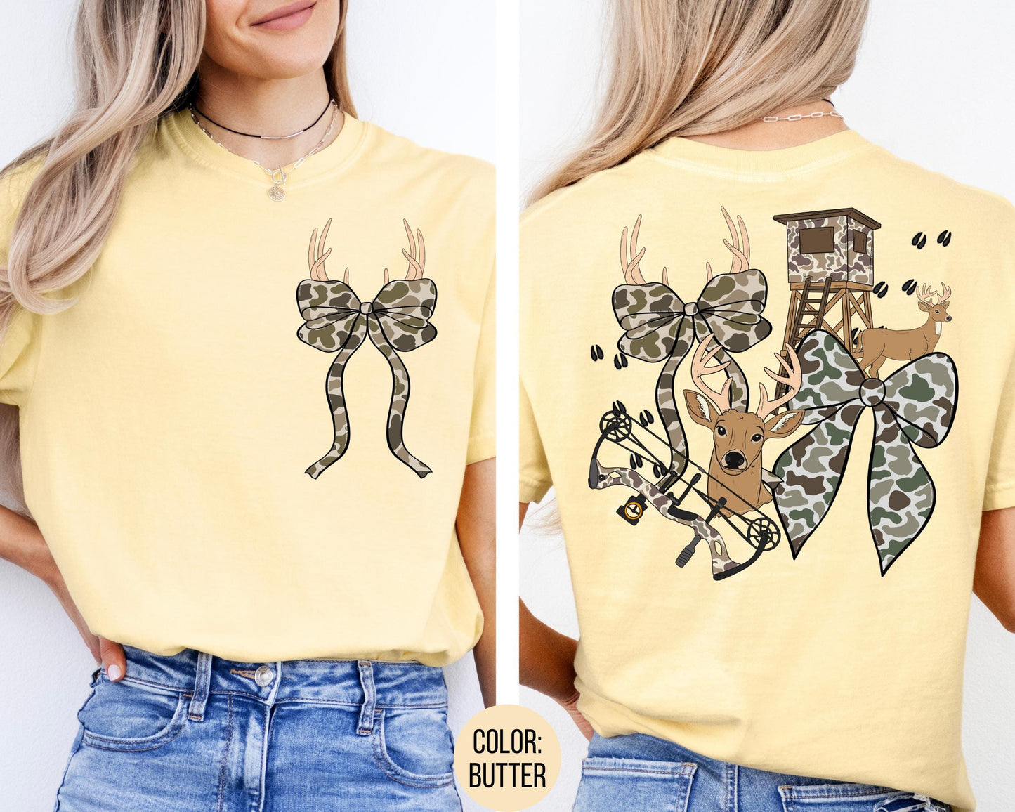 Comfort Colors Deer Hunting Tee: Coquette Camo Bow Shirt