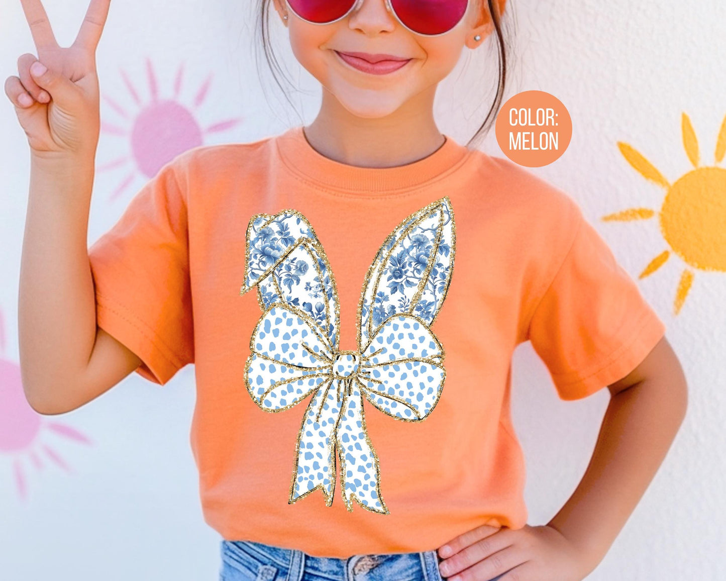 Comfort Colors® Kids Faux Glitter Blue Victorian Easter Shirt, Girls Easter Shirts