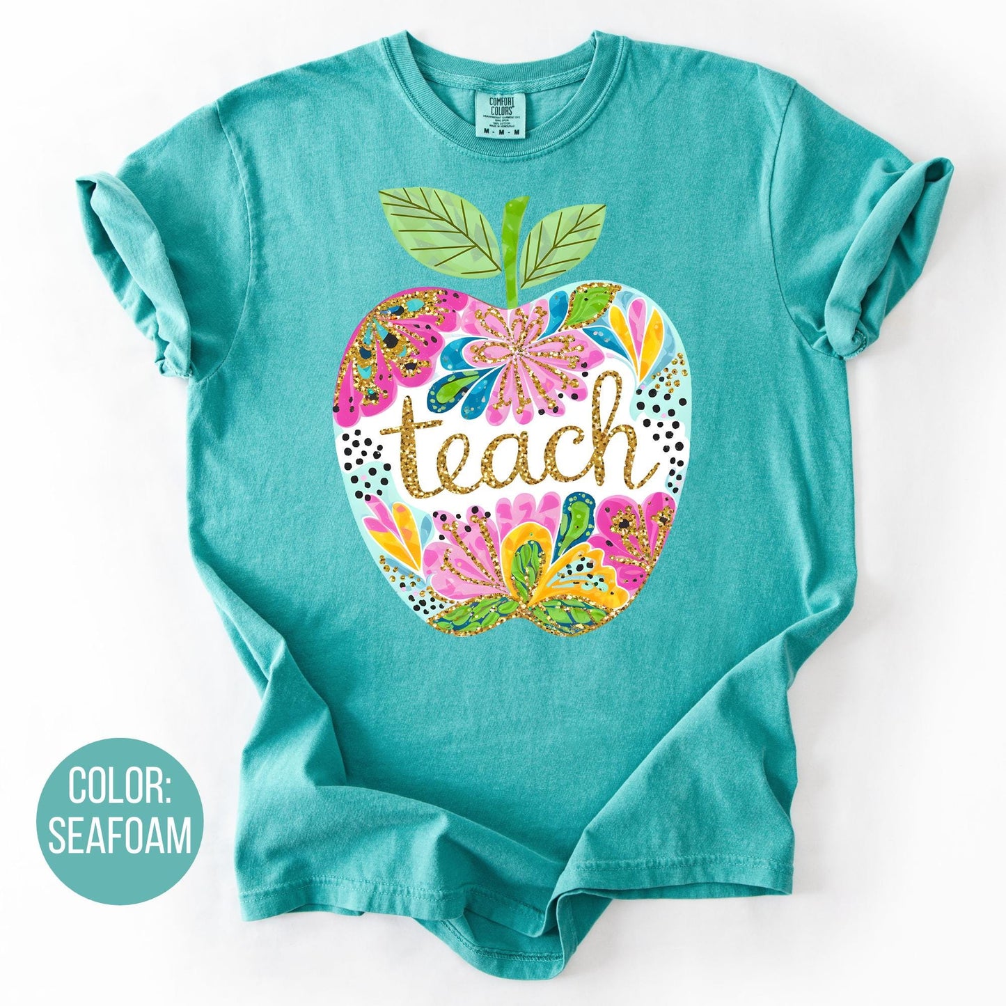Comfort Colors Floral Apple Teach Shirt - Teacher Tee