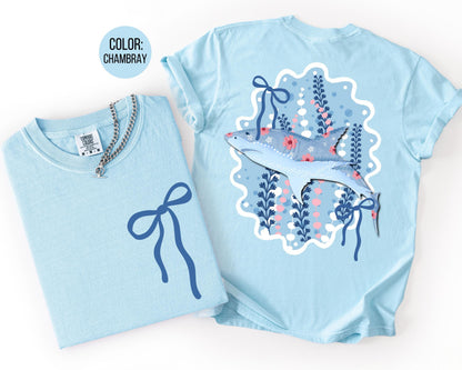 Comfort Colors Front and Back Floral Shark Shirt, Shark Shirts