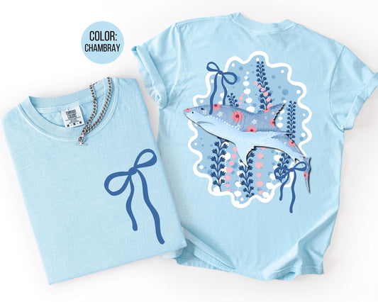 Comfort Colors Front and Back Floral Shark Shirt, Shark Shirts