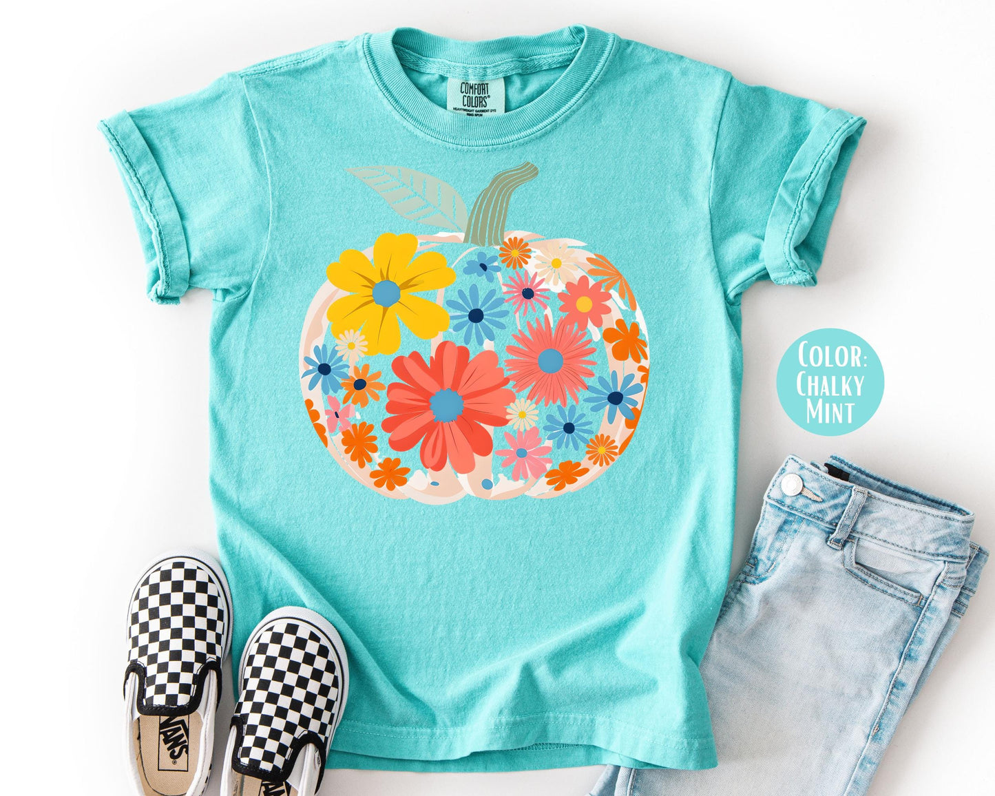 Comfort Colors Floral Pumpkin Shirt: Girls & Adults Fall Tee