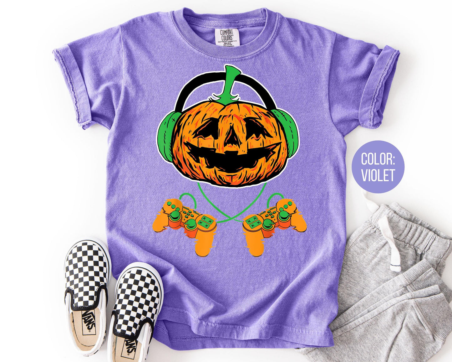 Comfort Colors Gamer Halloween Shirt: Boys Jack O' Lantern Tee