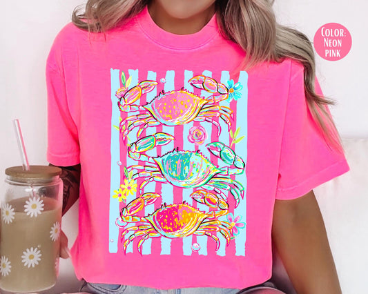 Comfort Colors® Preppy Floral Crabs Shirt, Girls Crab Shirts, Summer Tees