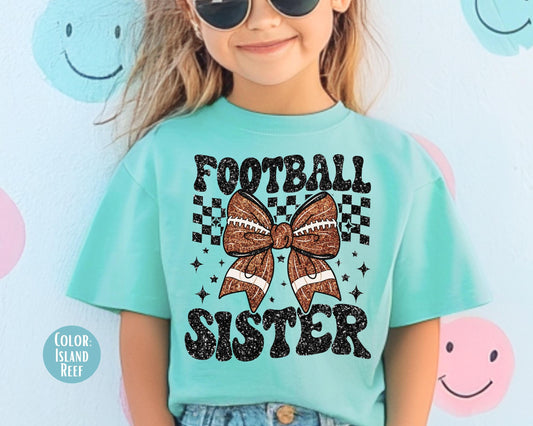 Comfort Colors® Football Sister Shirt, Faux Glitter Football Shirt, Little Sister Shirt, Little Sister Football Shirt