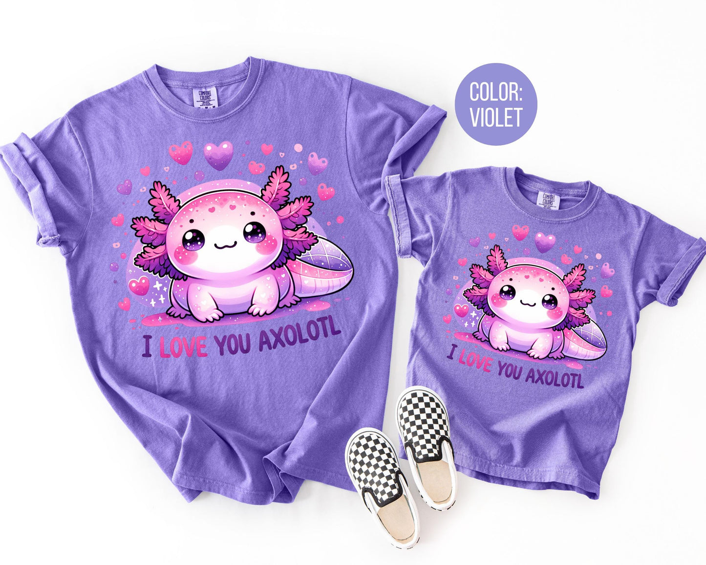 Comfort Colors® I Love You Axolotl Shirt, Girls Axolotl Gift, Valentines Day Youth Shirts