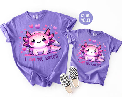Comfort Colors® I Love You Axolotl Shirt, Girls Axolotl Gift, Valentines Day Youth Shirts