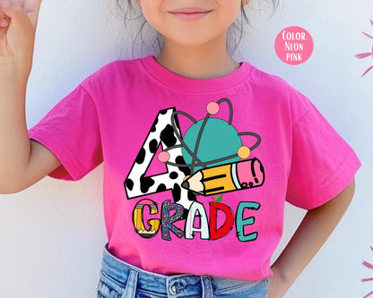 Comfort Colors Cow Print 4th Grade Shirt - Back to School Tee